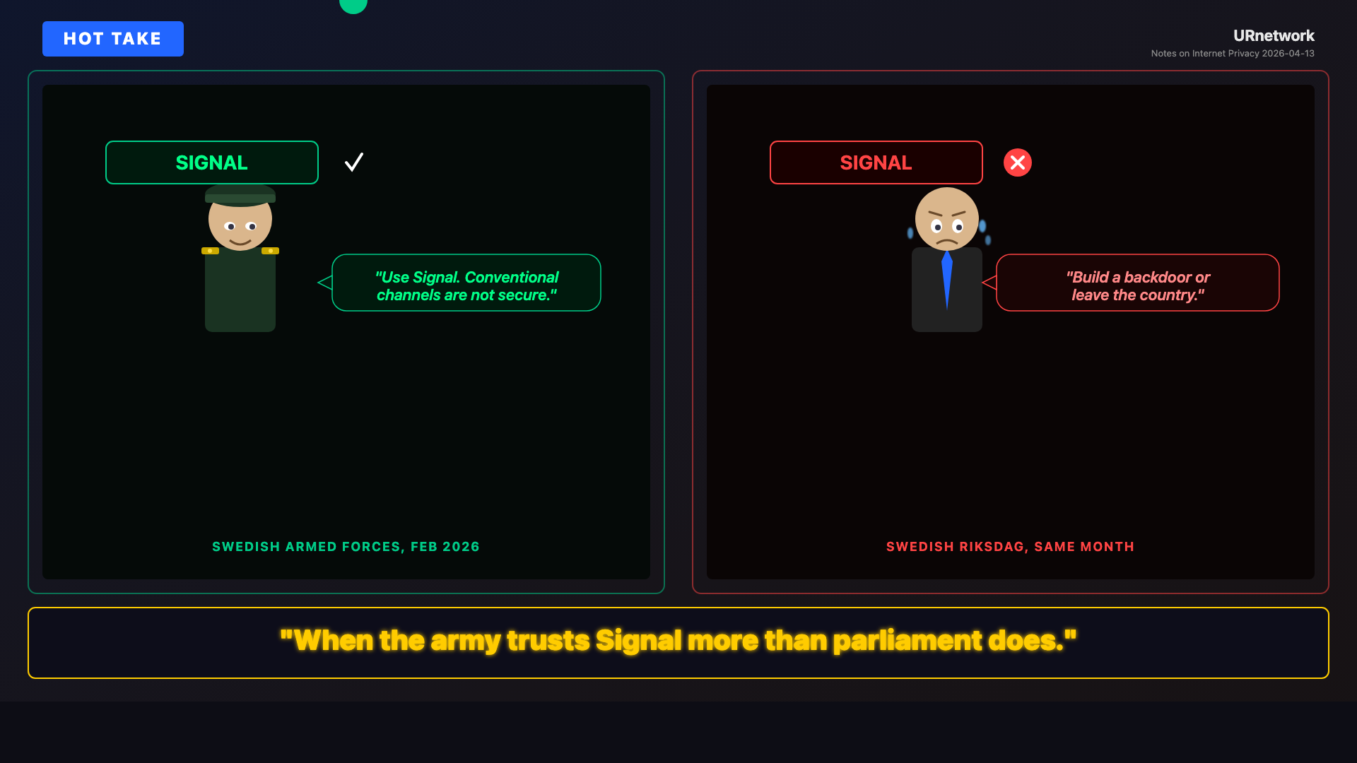 Comic: Signal Is Good Enough for Soldiers. Just Not for You.